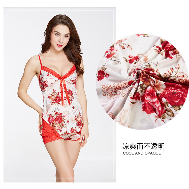 Bộ đồ ngủ đùi AMUSE V41 🔥SIÊU SALE🔥 bigsize 40 tới 60 thun lụa lạnh hoa đỏ cao cấp váy ngủ sexy gợi cảm đẹp rẻ | BigBuy360 - bigbuy360.vn