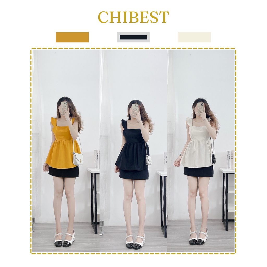 Áo kiểu chất liệu linen 2 dây bèo buộc nơ lưng CHIBEST DAB77