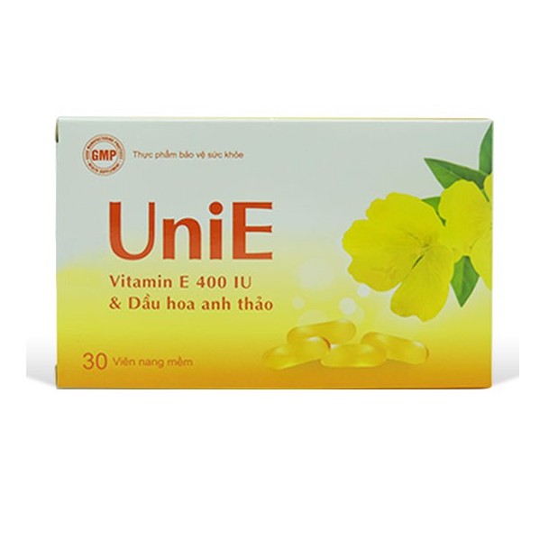 UniE – Bổ sung vitamin E, dầu hoa anh thảo hỗ trợ làm đẹp da (Hộp 30 viên)
