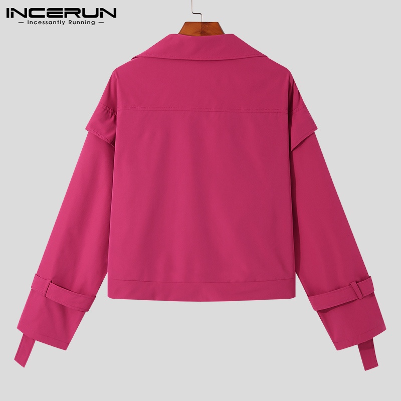 Áo khoác nam INCERUN tay dài màu trơn có khóa kéo bất đối xứng phong cách phương Tây