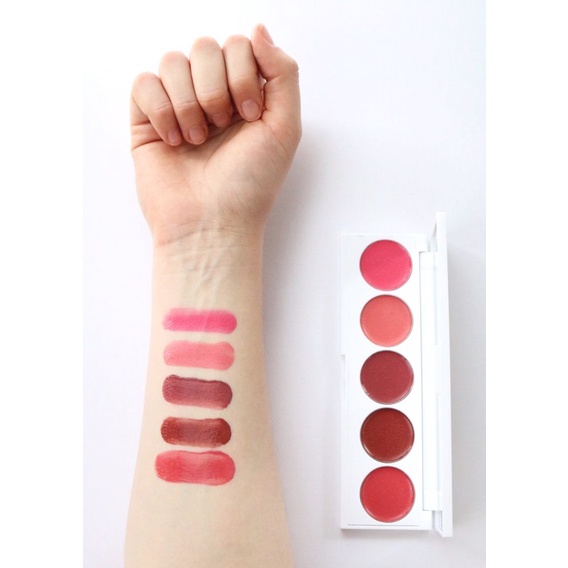 Bảng 5 màu son kiêm má hồng Seraphine Botanicals Rhubarb + Rose - Creamy Lip &amp; Cheek Palette