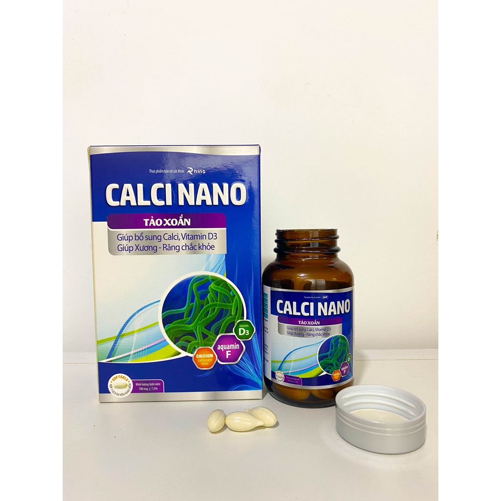 Thực phẩm chức năng Calci Nano tảo xoắn, bổ sung canxi, vitamin giúp xương chắc khỏe, hộp 30 viên - 50g
