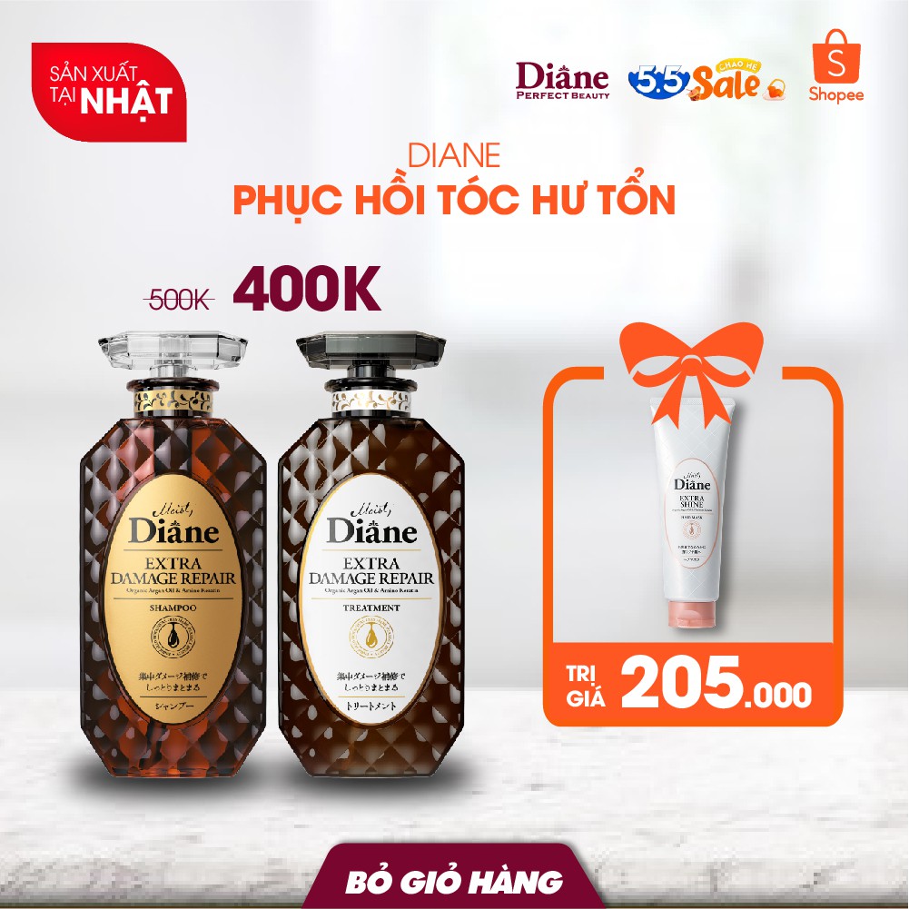 Cặp Gội Xả Phục Hồi Tóc Hư Tổn Nặng Moist Diane Extra Damage Repair 450mlx2