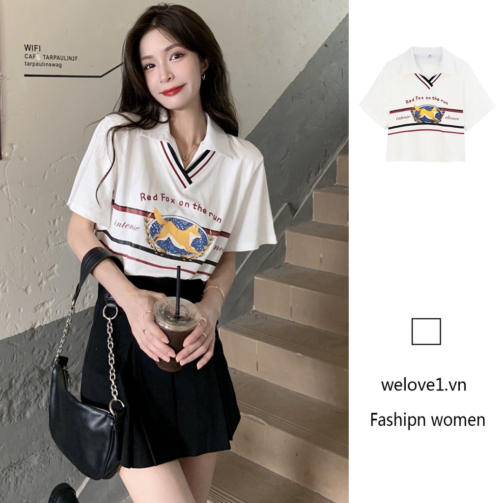 Áo polo Tay Ngắn Dáng Rộng Phong Cách vintage Thời Trang Mùa Hè Cho Nữ