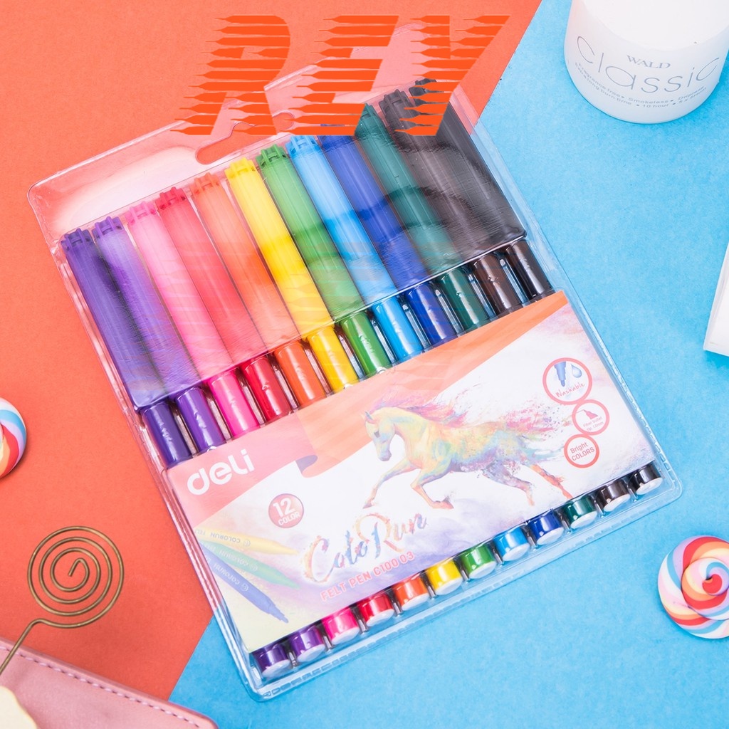 [Giao hỏa tốc] COMBO 2 vỉ bút lông màu Colorun Felt Pen Deli  C10003 - C10013 - C10023