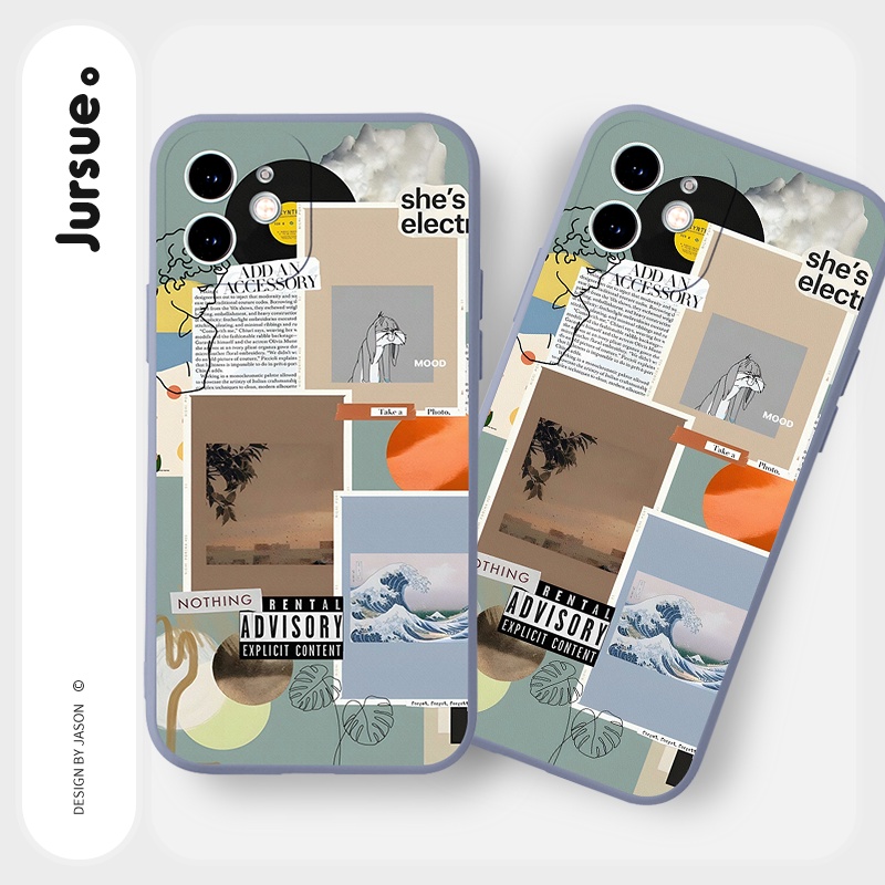 Ốp lưng JURSUE mềm chống sốc viền vuông ngộ nghĩnh cho iPhone 13 12 11 Pro Max SE 2020 X XR XS 8 7 ip 6S 6 Plus Y2052