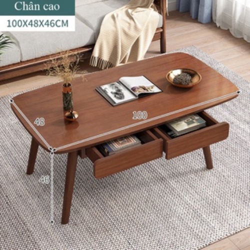 Bàn trà sofa ngồi bệt phong cách Nhật Bản, bàn uống nước có ngăn kéo để đồ màu óc chó sang trọng