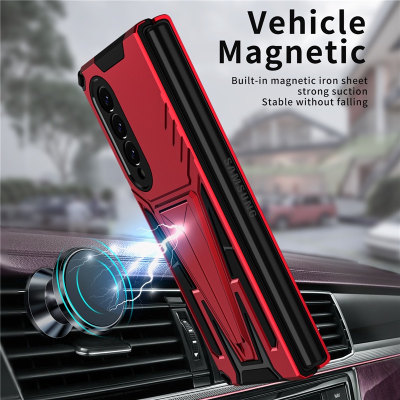 Ốp điện thoại dạng giáp chống rơi có giá đỡ nam châm hình chữ V cho Samsung Galaxy Z Fold 3 / Z Flip 3