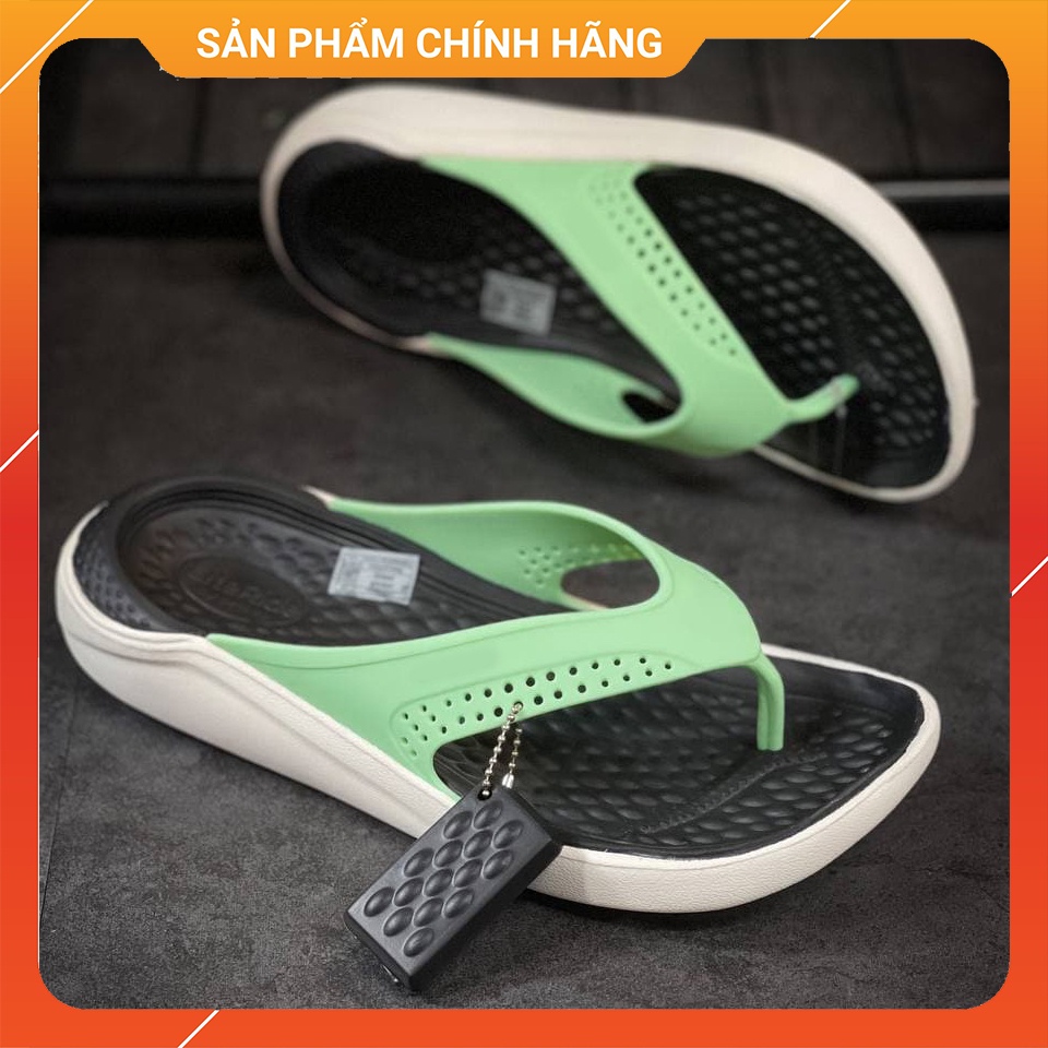 Dép Kẹp Nữ Crocs Literide Flip Xanh Mint - Đen Chính Hãng, Thiết kế quai nhựa chắc chắn có lỗ lưới thoáng khí