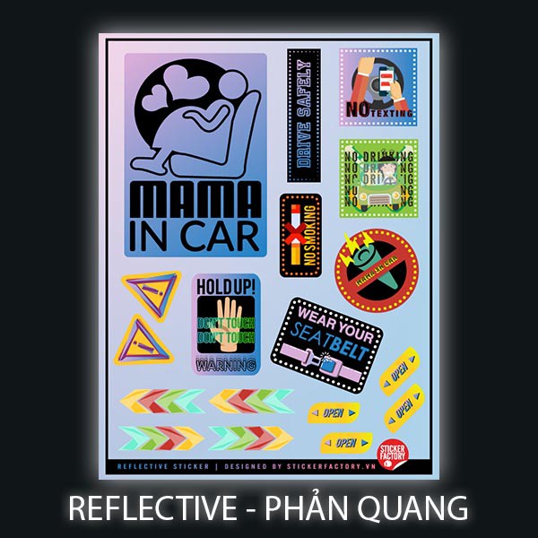 Sticker Reflective hình dán phản quang xe ô tô, motor, racing Sticker Factory - chủ đề Mama in car