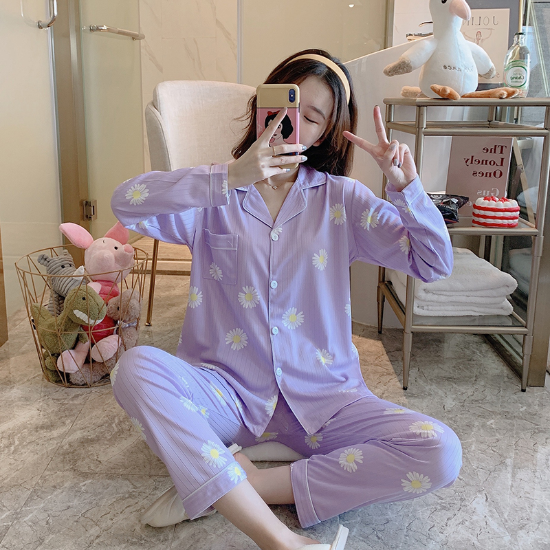 Bộ đồ ngủ pijama dài tay in hoa thời trang Hàn Quốc xinh xắn cho nữ | BigBuy360 - bigbuy360.vn