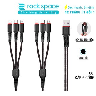 Cáp Rock G6 dây dù 6 cổng Ligning cho iphone, TypeC, Micro cho Samsung độ dài 2 mét chuyên dụng trên xe hơi