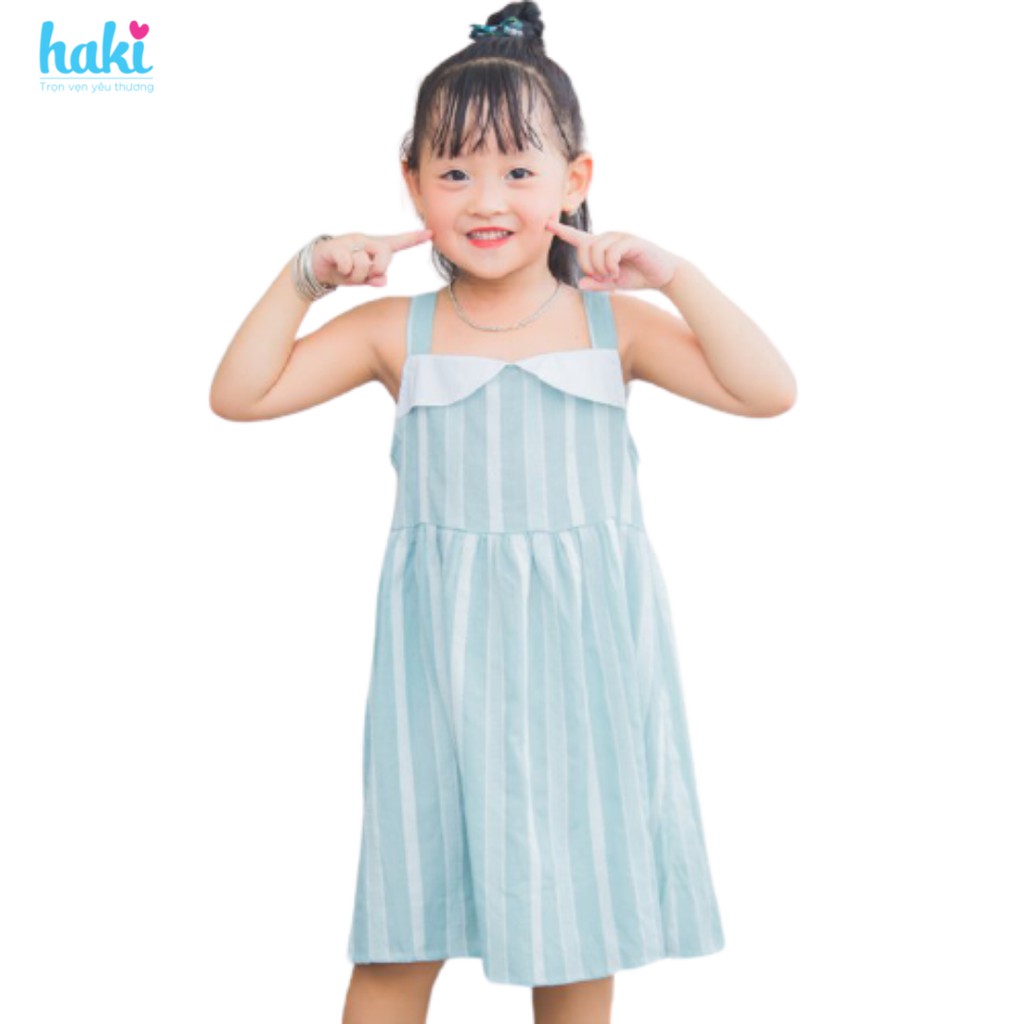 Váy bé gái cúp ngực- Kẻ xanh to HK482, đầm thiết kế cho bé đủ size 1-8y Haki