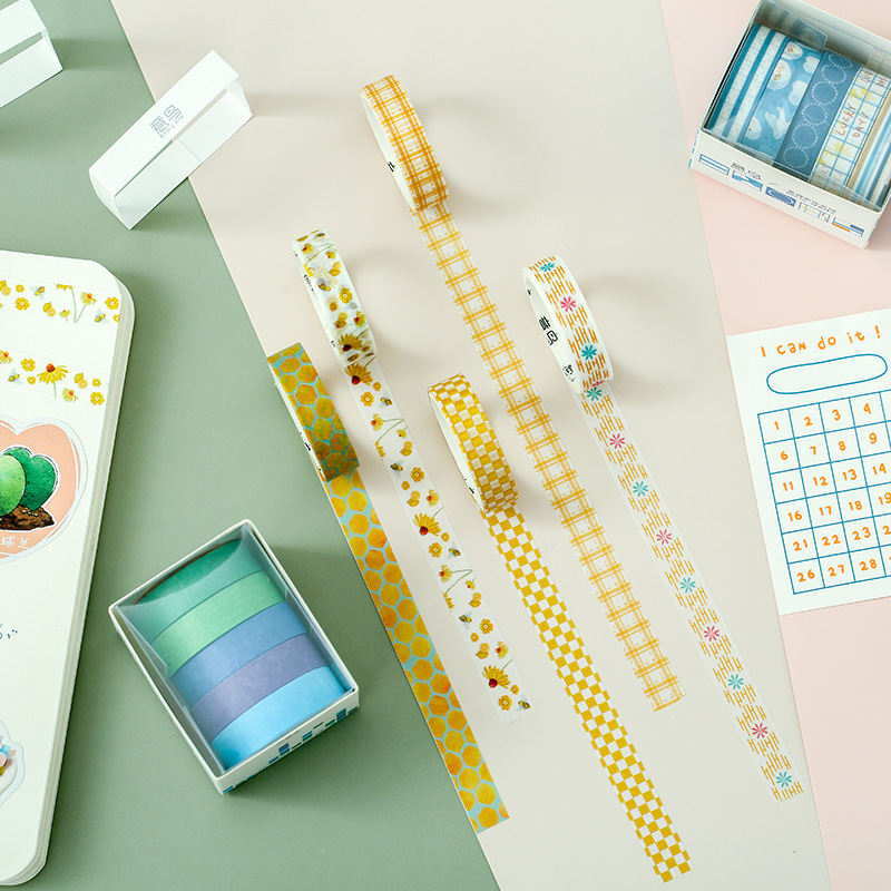 Set 5 Cuộn Băng Keo Washi Flowertree Trang Trí Đa Năng