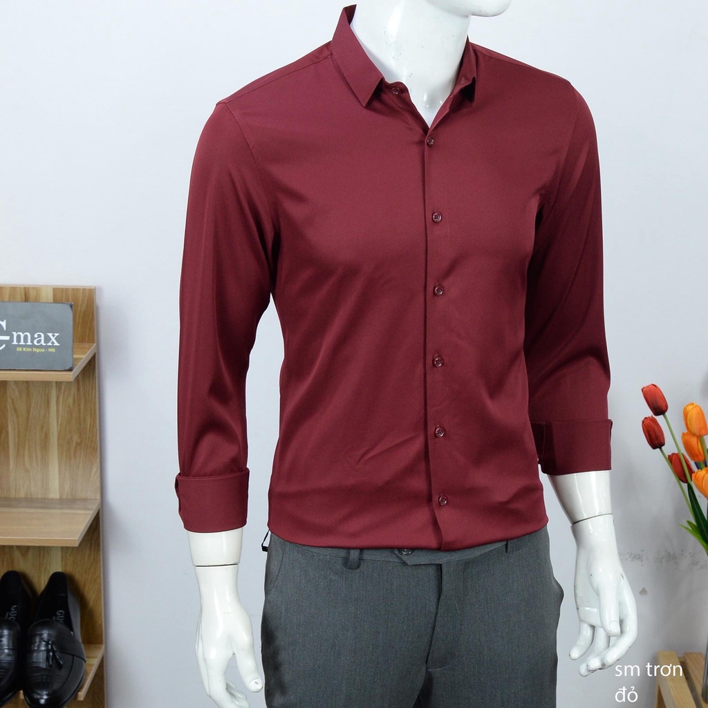 Áo sơ mi dài tay dáng Hàn Quốc màu đen chất Cotton lụa chống nhăn không bai xù