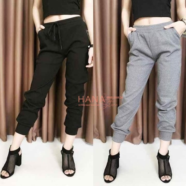 Quần Jogger nữ đen thể thao tập gym bo gấu cao cấp - Quần jogger nỉ dây rút nữ cạp cao dáng dài có túi chất vải len tăm