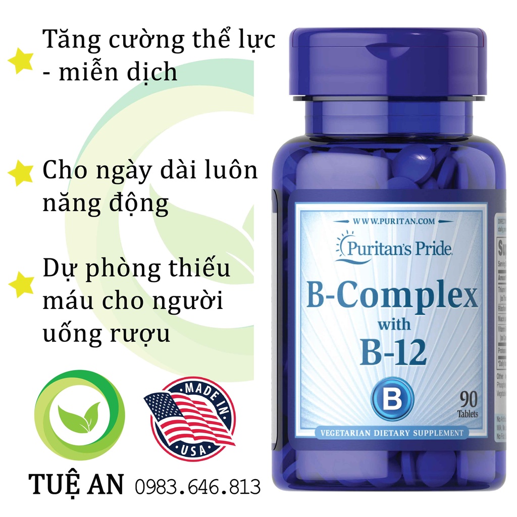 Viên uống bổ máu Vitamin B tổng hợp chống suy nhược cơ thể Puritan's Pride