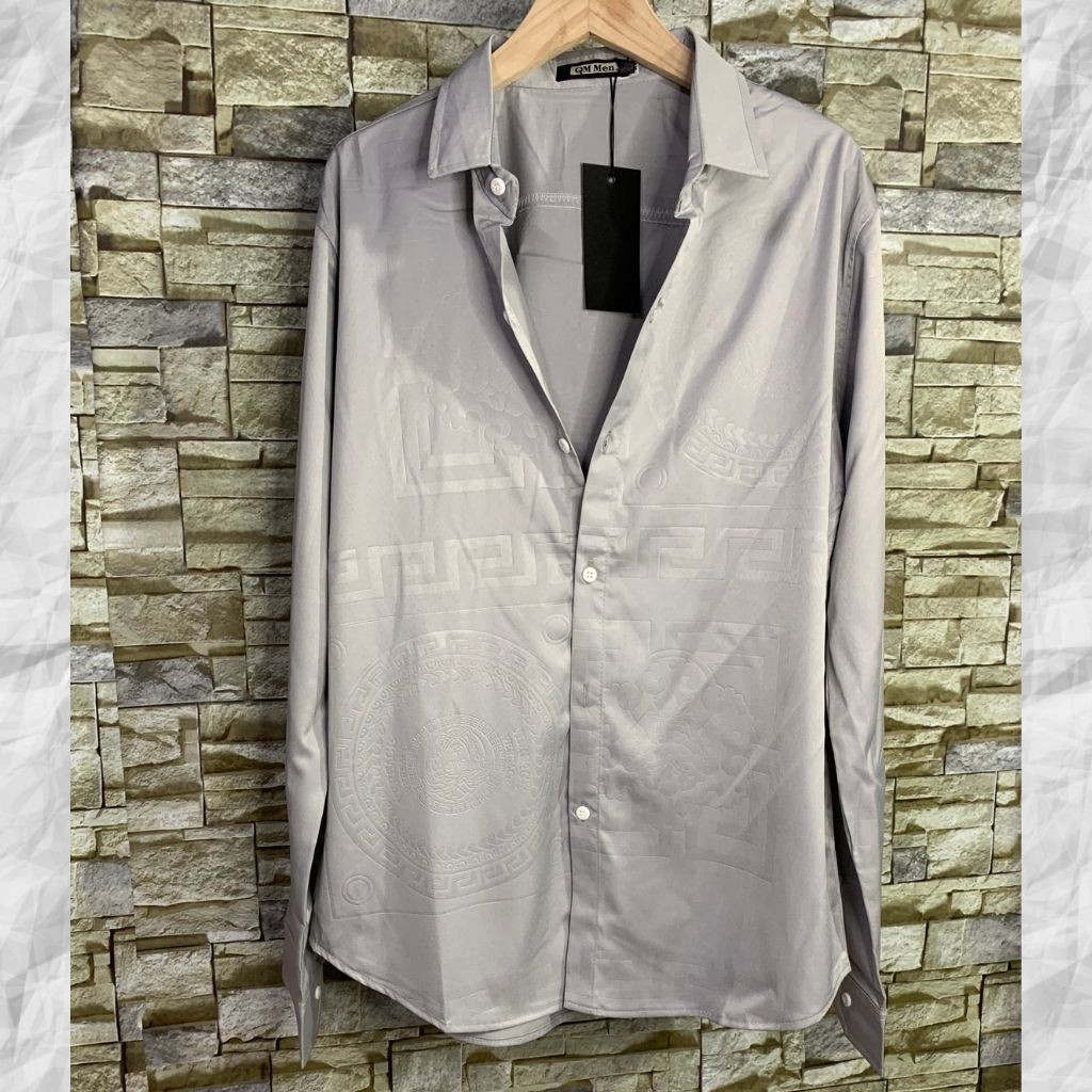 Áo Sơ Mi Nam Dài Tay Chất Lụa Phối Họa Tiết Dập 3D Xám Chìm (kèm hình thật)-shopgiare1995 | BigBuy360 - bigbuy360.vn