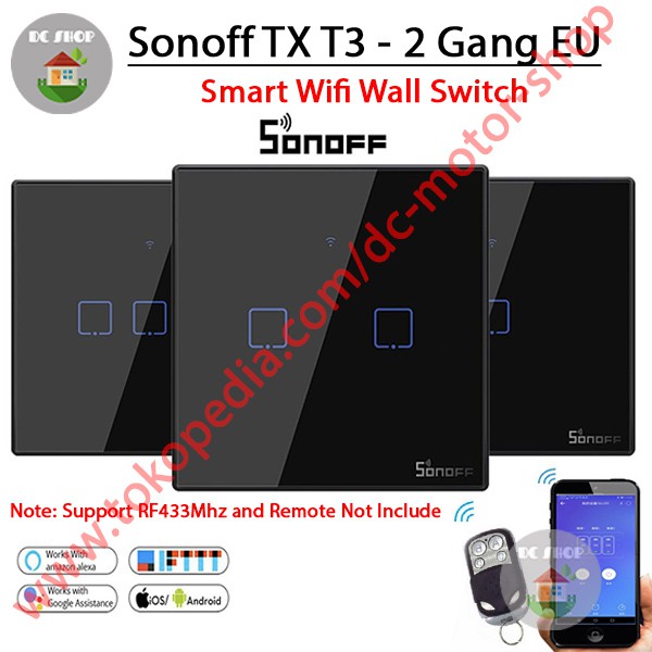 Công Tắc Cảm Ứng Thông Minh Sonoff Touch Tx T3 Eu-2gang Rf 433mhz T3eu2c App Ewelink