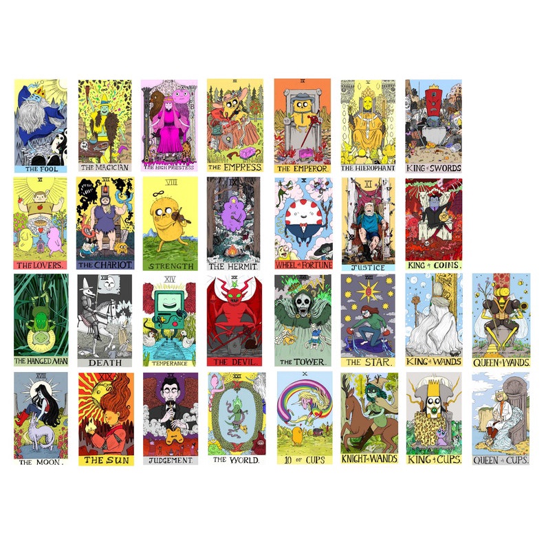 Set 30 (+2) tấm decal lá bài Tarot dán tường chủ đề Adventure Time - Wall Collage - Cán bảo vệ hình ảnh - Sẵn keo