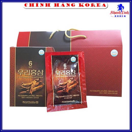 Nước Hồng Sâm 6 Năm Tuổi Woori Cao Cấp Hàn Quốc, Xách 30 Gói