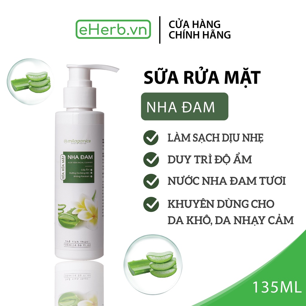 Sữa rửa mặt da khô nha đam tươi dưỡng ẩm, làm sạch dịu nhẹ MILAGANICS 135ml (chai)