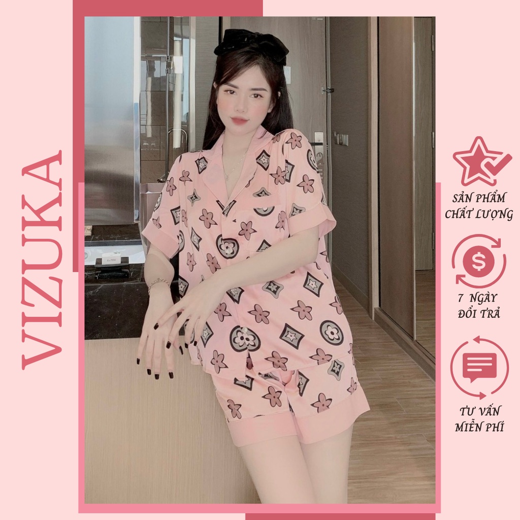 Đồ bộ nữ pijama mặc nhà dễ thương lụa ngủ áo cộc quần đùi VIZUKA