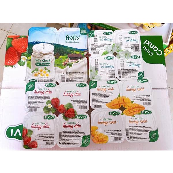 Sữa chua Elovi Thùng 48 Hộp x 70g, Date mới hàng ngày, Có 3 vị Xoài, Dâu, Sữa chua Trắng và MIX Nhiều vị. HSD 45 ngày.