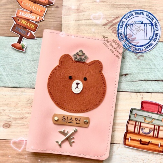 (Chat chốt tên-chọn màu) vỏ hộ chiếu gấu brown dễ thương , gấu nâu