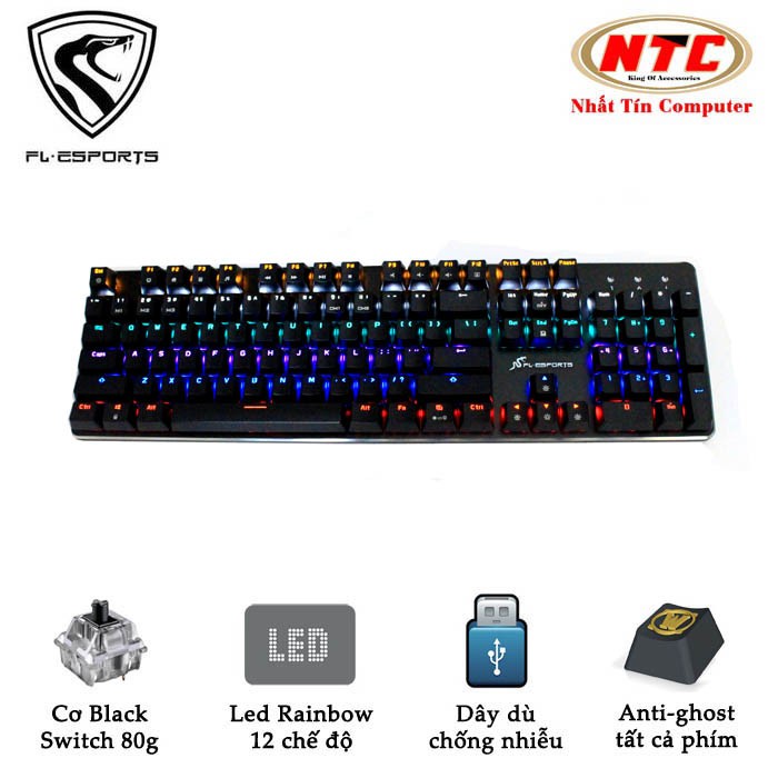 [Mã 33ELSALE hoàn 7% đơn 300K] Bàn phím cơ Black Swich cao cấp FL Esports K180-led 6 màu