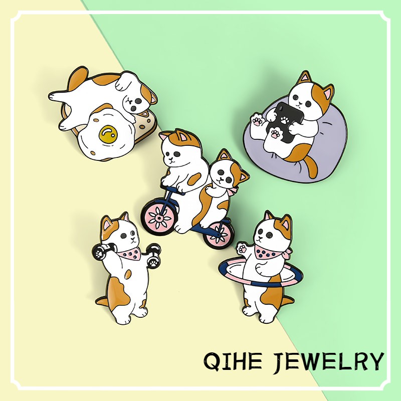 Ghim cài áo QIHE JEWELRY hình mèo hoạt hình ngộ nghĩnh