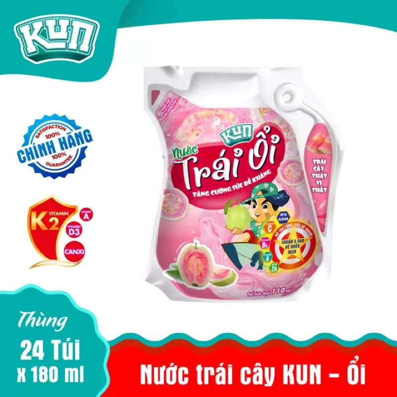 SỮA KUN TÚI 110ML VỊ NHO, ỔI, DÂU, LÚA MẠCH, CAM [1 THÙNG  24 GÓI]