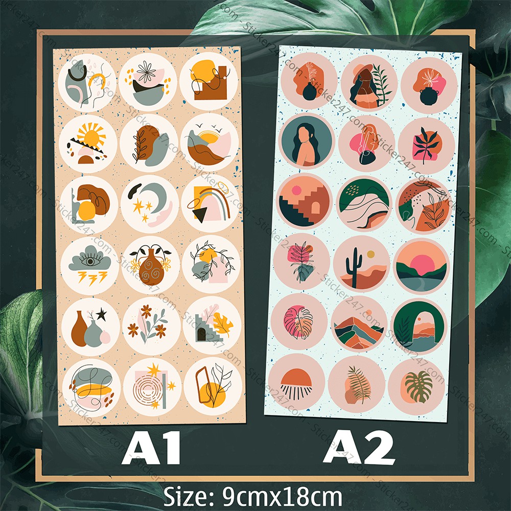 Sticker Giấy Dán Trang Trí Hình Tròn Vintage 𝑭𝒓𝒆𝒆𝒔𝒉𝒊𝒑 Nhãn dán Dot Trang Trí Sổ Planner Bullet Journal họa tiết