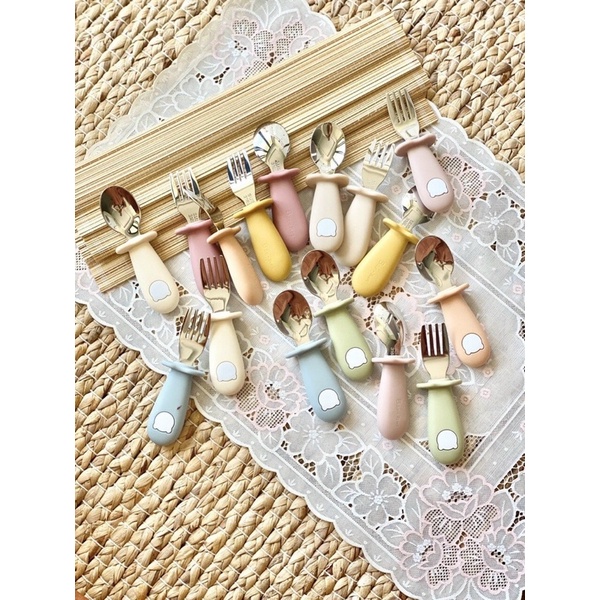 [CHÍNH HÃNG] Set thìa dĩa ăn dặm hình gấu Silicon Bar-Rot cao cấp cho bé