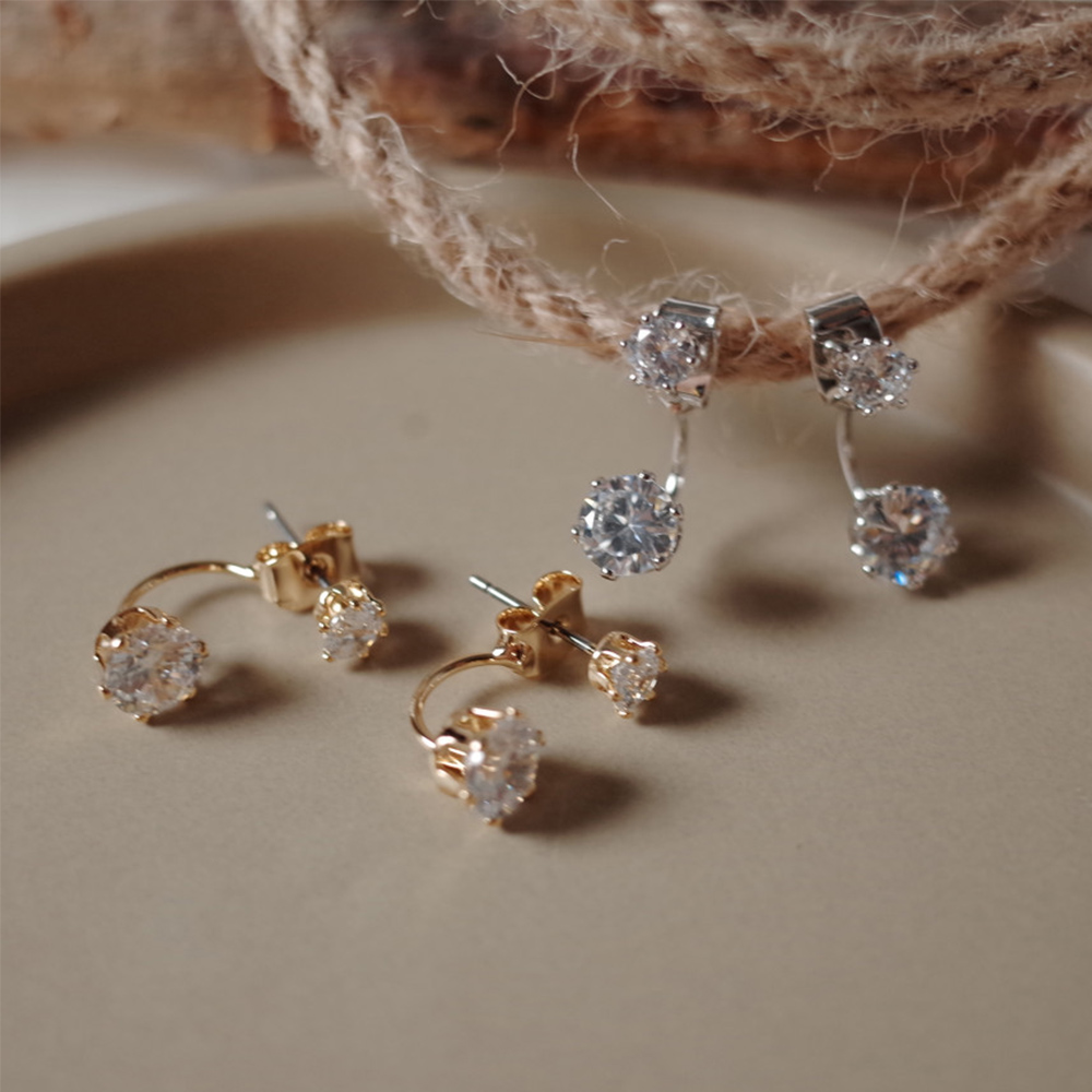 Khuyên tai đính đá zircon chốt bạc S925 thời trang Hàn Quốc đơn giản cho nữ