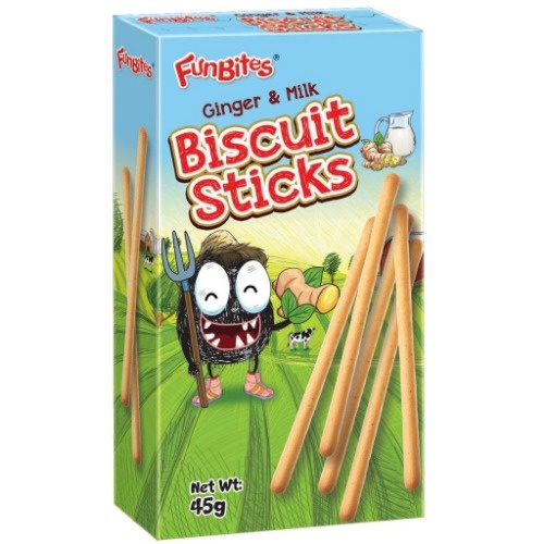 Bánh Quy FunBites Stick Vị Sữa Gừng FunBites Biscuit Sticks Ginger &amp; Milk (Hộp 45g-xanh)