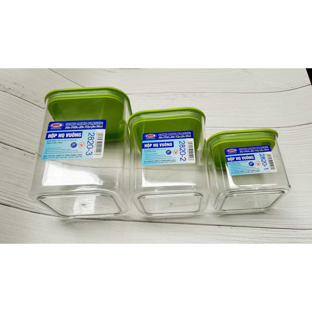 [Bộ 3 Chiếc] Hộp đựng thức ăn vuông trong tủ lạnh Song Long Cao Cấp 2820 (950ml, 300ml, 190ml)