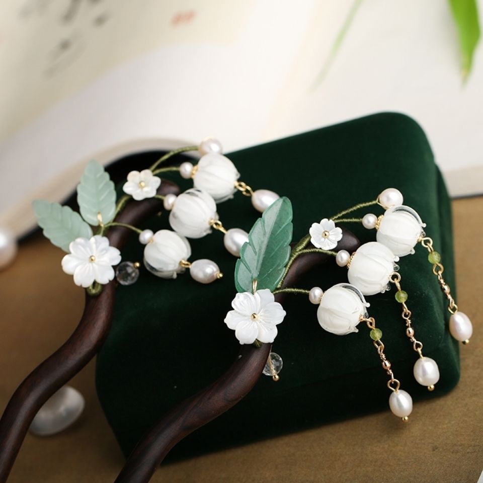 [Aishang Xinh Đẹp] Trâm Cài Tóc Tua Rua Phong Cách Hanfu Retro Trung Hoa Bước Chân Bằng Gỗ Mun Nhỏ Zhonglan Phụ Kiện Cài Tóc