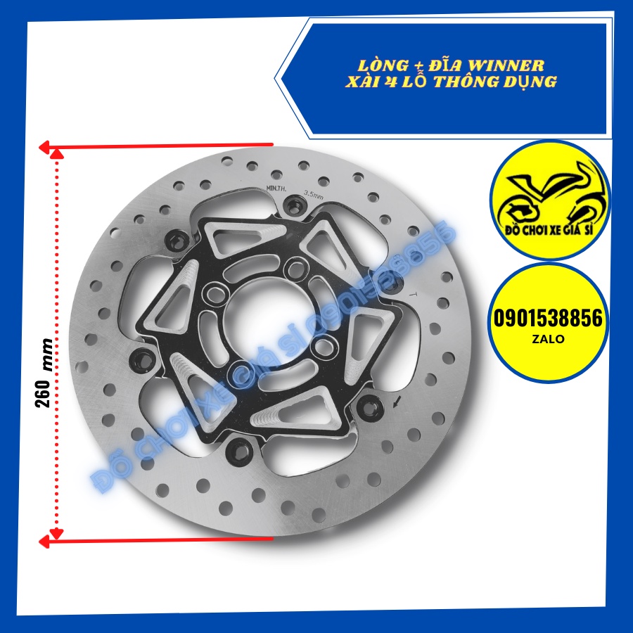 Đĩa Trước Winner + Lòng CNC size 260mm, 4 lỗ thông dụng các dòng xe