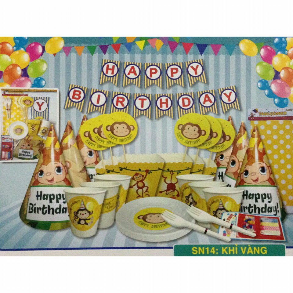 ( có sẵn 17 mẫu ) Set 9 món trang trí bàn sinh nhật cho bé