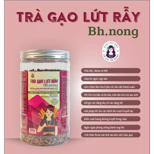 Trà Gạo Lứt Đậu Đen, Trà Gạo Lứt Cô gái Bhnong 500gr hỗ trợ giảm cân, ngăn ngừa bệnh Tiểu Đường