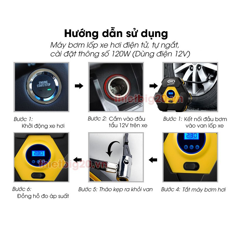 [DEAL HOT] Máy bơm lốp ô tô, xe hơi điện tử, cài đặt cân hơi, tự ngắt dùng điện 12V GXE13