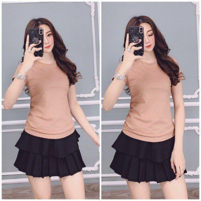 Áo thun nữ trơn cổ tròn form ôm body thun cotton 4 chiều từ 40-52kg