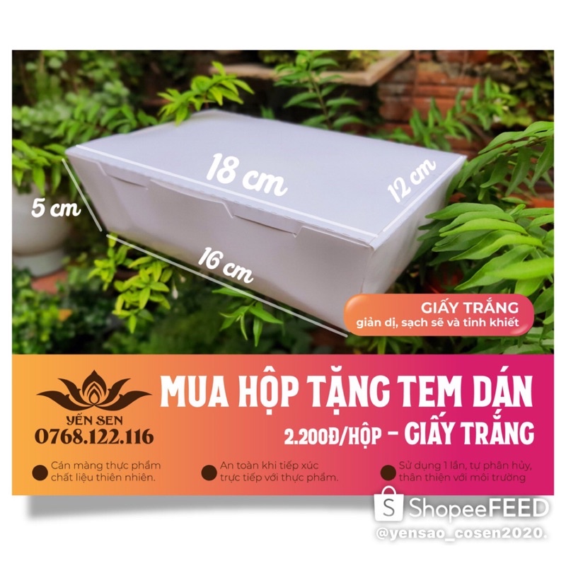 Set 50 hộp giấy đựng thức ăn 18 * 12 * 5 cm +  mua hộp tặng tem