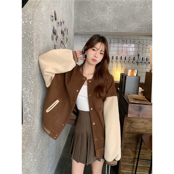 áo khoác bomber màu nâu tây chất dày dặn (ordertaobao)