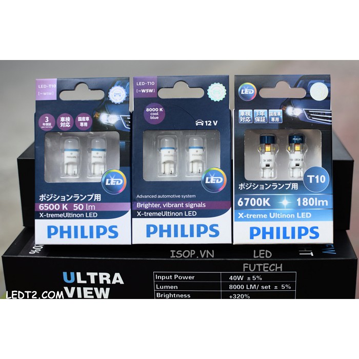 [Mã LIFEAU5SALE giảm 20k đơn 50k] [LEDT2 ISOP] Đèn Led T10 Philips Ultinon Pro6000 [Số lượng: 1 cặp]