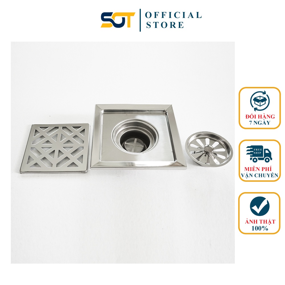 Hố ga thoát sàn, phễu sàn inox 201 giá rẻ 15x15cm (lọc rác) vuông lắp đặt nhà vệ sinh