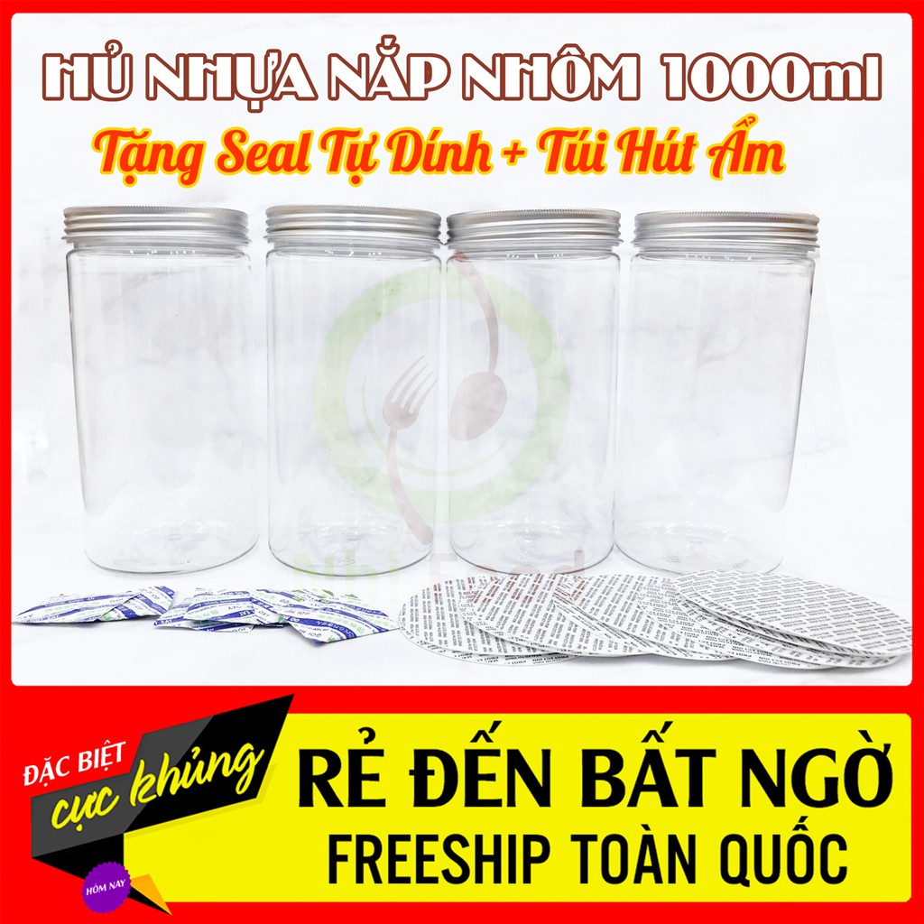 Hủ Nhựa Pet Nắp Nhôm 1000ml Cao Cấp, Tặng Kèm Seal Tự Dính, Túi Hút Ẩm | BigBuy360 - bigbuy360.vn