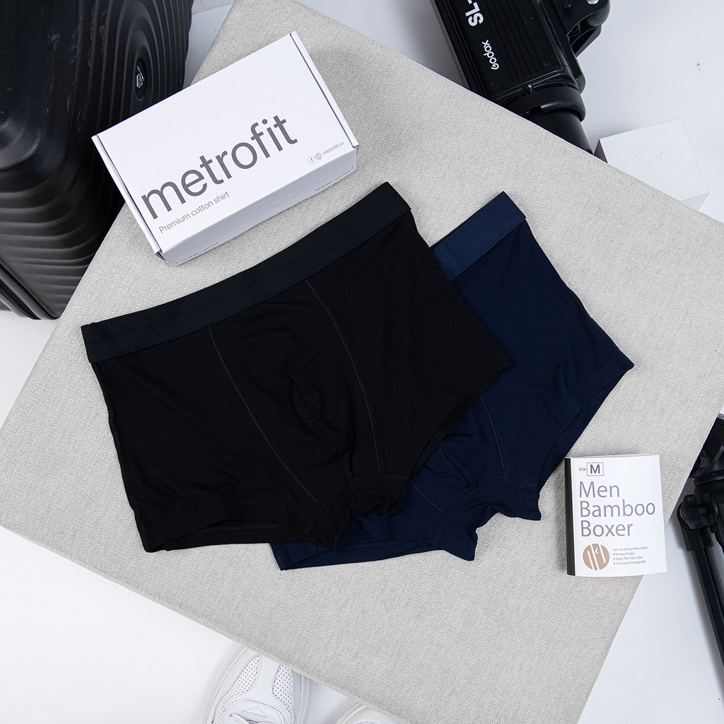 [SỢI TRE MÁT MỊN] Combo 2 Quần Boxer Nam Kháng Khuẩn Ngăn Mùi Thấm Hút Bamboo Màu Trơn Cao Cấp Chính Hãng METROFIT