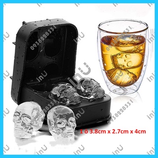 HCM - Khuôn silicon làm đá viên hình Đầu lâu 4 viên uống Volka, Whisky